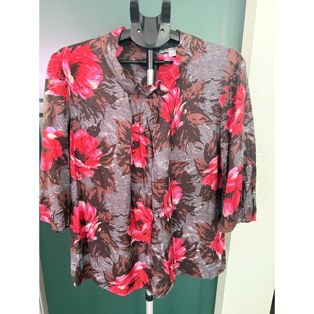 Boden Silk Blend Moody Dark Floral Flowy Blouse Work Wear Luxury Size M